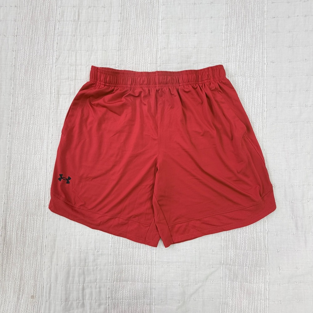 Under Armour Athletic Shorts Mens XL Red Loose Fit Elastic Waist Mesh Trim
